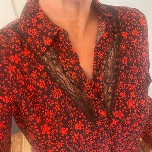 Maje floral top with navy lace